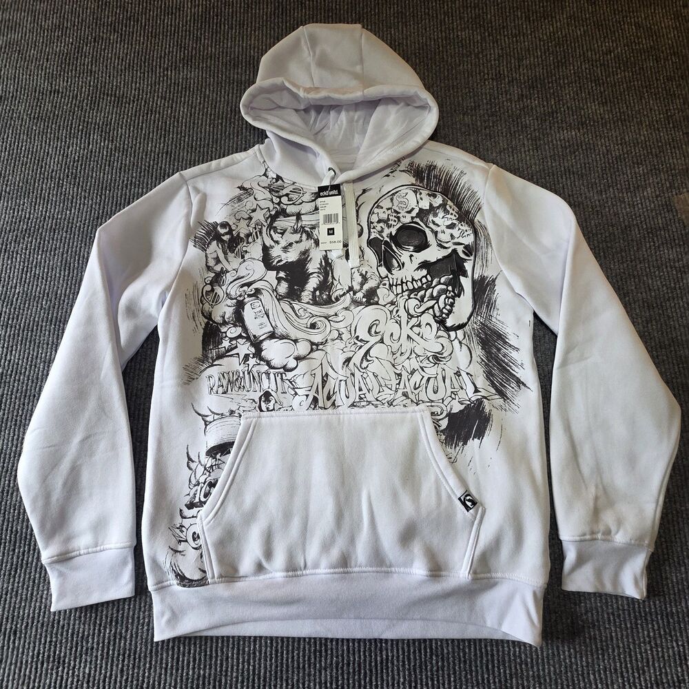 Ecko Unltd. Men's M White Hoodie Pullover  Graphic Print Long Sleeve - New!